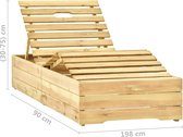The Living Store Loungebed Tuin - Hout - Verstelbare rugleuning - Inclusief kussen - Beige - 198x90x(30-75)cm - The Living Store