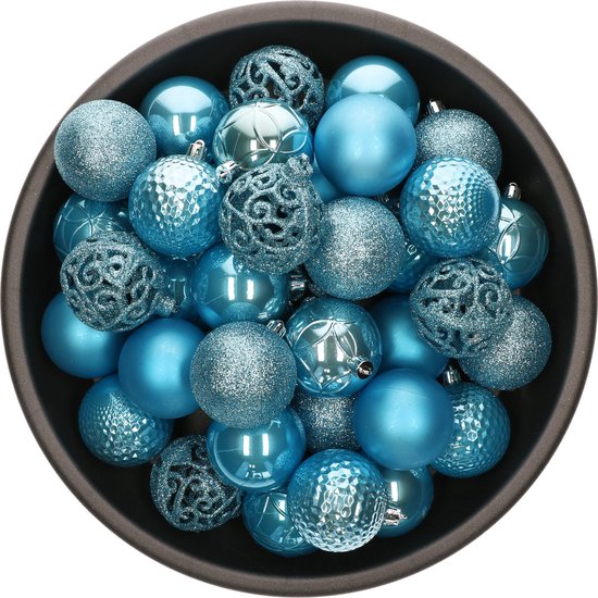 Boules de Noël Decoris - 37x - 6 cm - plastique - bleu glacier