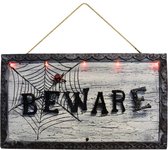 Halloween - Hanging Animated Beware Sign - met licht en geluid - bekijk de video
