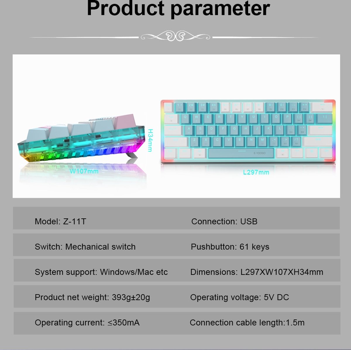 LEAVEN K620 61 Touches Hot Plug-in Glowing Game Clavier Mécanique