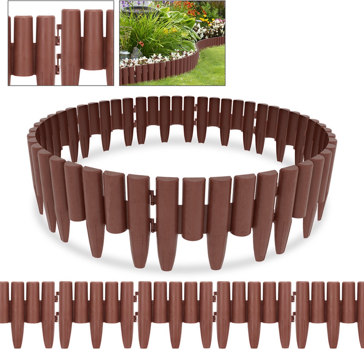 Borderrand Palissade Kunststof - Set van 50 Houtlook - 14m Bruin