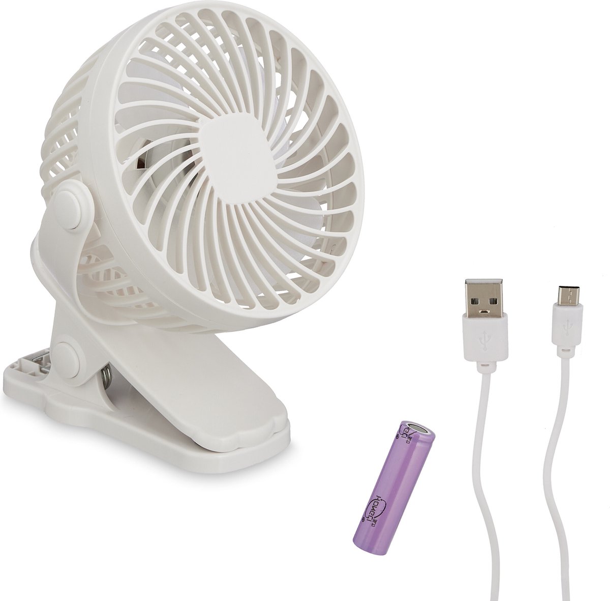Relaxdays mini ventilator - auto - 3 snelheden - kleine tafelventilator - met klem - usb - wit