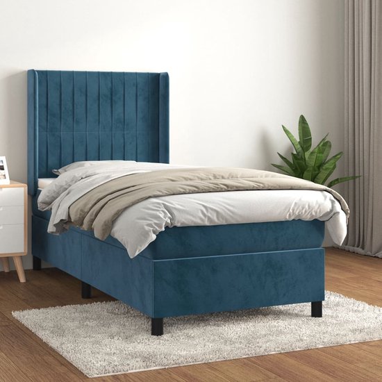 The Living Store Boxspringbed - - Bed - 203 x 93 x 118/128 cm - Donkerblauw