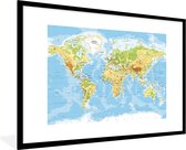 Fotolijst incl. Poster - Wereldkaart - Staatkundig - Blauw - Aarde - Educatief - 90x60 cm - Posterlijst