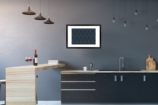 Motif Luxe de fleurs et de lignes noires sur fond bleu foncé 60x40 cm