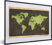 Fotolijst incl. Poster - Wereldkaart - Groen - Vintage - 60x40 cm - Posterlijst