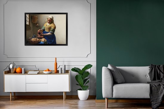 Cadre photo avec affiche - La Laitière - Peinture de Johannes Vermeer - 80x60 cm - Cadre pour affiche