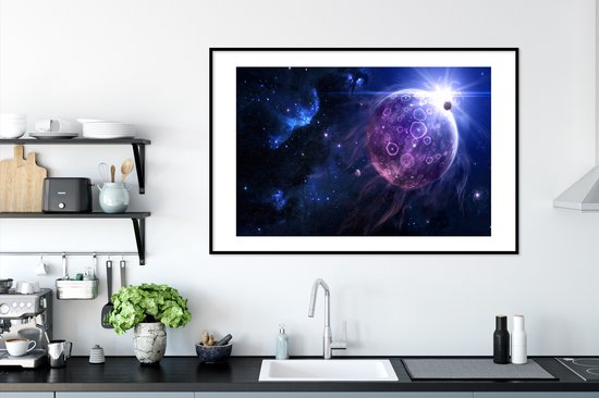 Affiche avec cadre Planètes - Etoiles - Lune - 120x80 cm