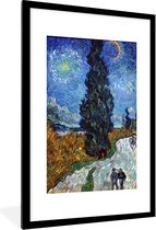 Fotolijst incl. Poster - Weg met cipres en ster - Vincent van Gogh - 60x90 cm - Posterlijst