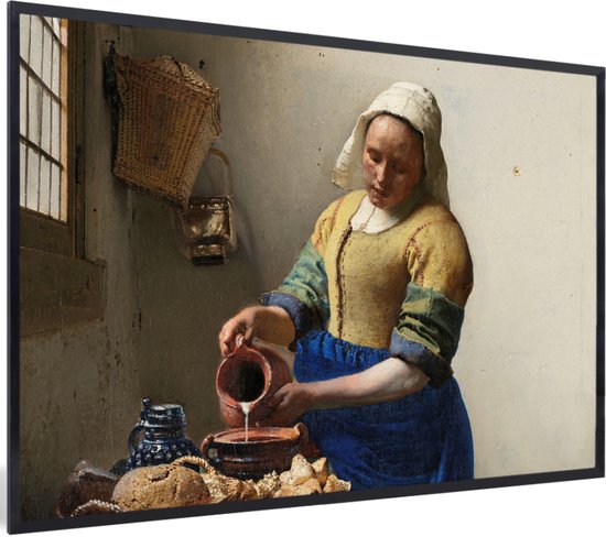 Cadre photo avec affiche - La Laitière - Peinture de Johannes Vermeer - 90x60 cm - Cadre pour affiche