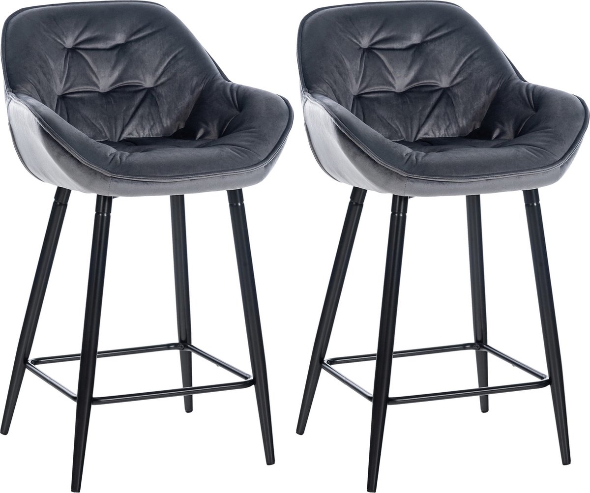 CLP Gibson 76 Set van 2 barkrukken - Met armleuning - Met rugleuning - Fluweel - Velvet - donkergrijs