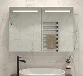 Aluminium badkamer spiegelkast met directe verlichting boven, spiegelverwarming, stopcontact inclusief USB, make-up spiegel en sensor schakelaar 100×70 cm