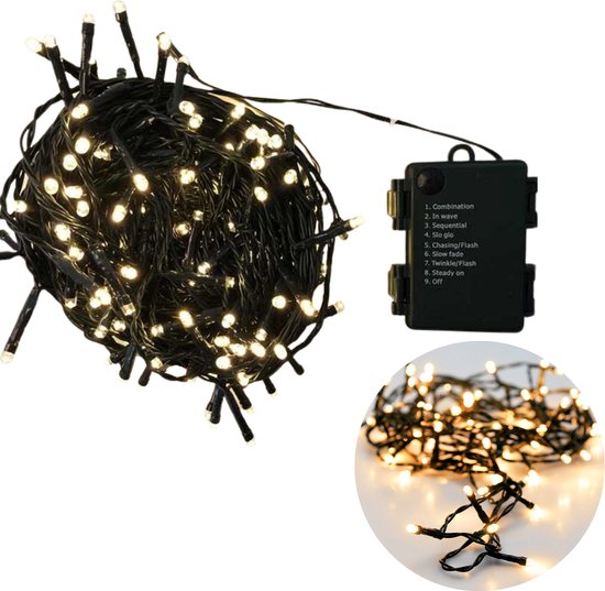 Foto: Cheqo kerstboomverlichting lichtsnoer kerstlampjes led verlichting kerstverlichting voor binnen 192 led 15 meter warm wit op batterijen