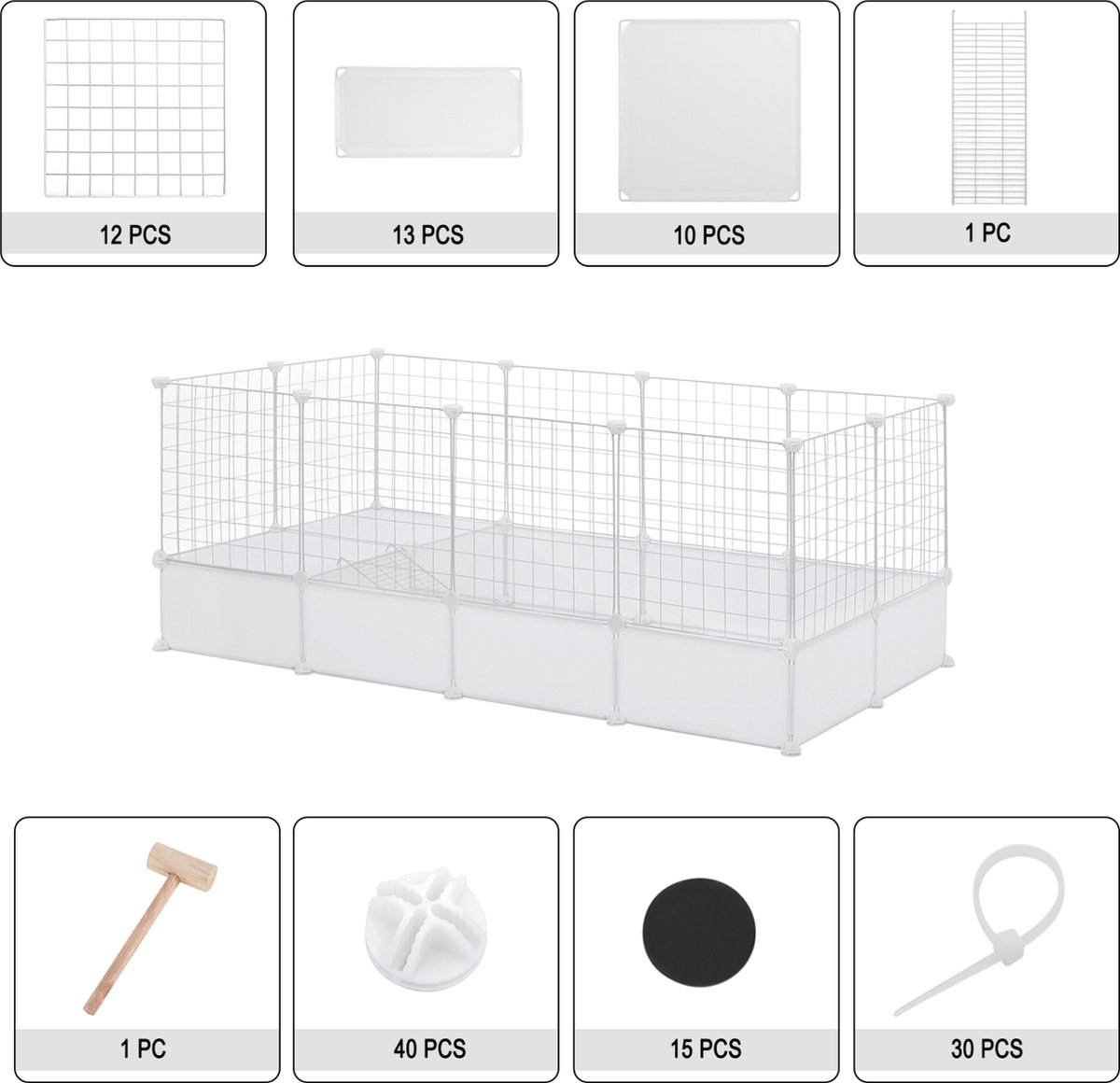 Happyment Knaagdierenren Ziva - Ren hoog - Verstelbaar - Voor binnen - Kattenren - Dierenren - Puppyren - Kleine dieren - Kittens - Wit - 142x53x71 cm thumbnail 6