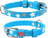 WAUDOG Glamour Star Halsband / Hondenhalsband - Echt Leder - Blauw - Reflecterende sterren - XS - Breedte: 12 mm - Nekomtrek: 21 - 29 cm (GELIEVE ALVORENS BESTELLEN OPMETEN)