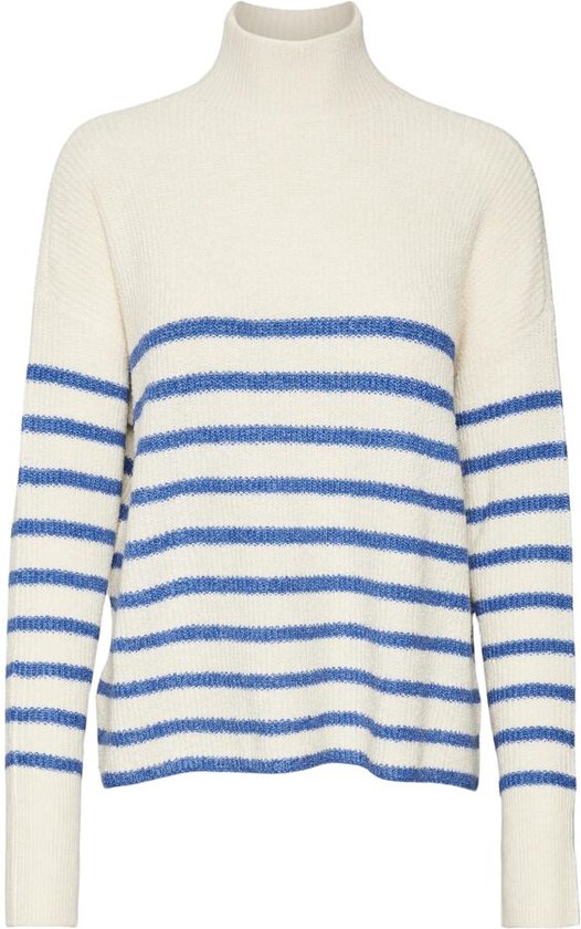 Vero Moda Marina Ls Highneck Long Pullover Birch /Blue WIT XL