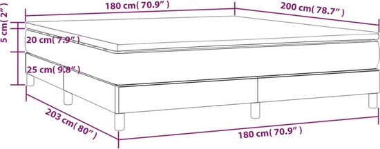 The Living Store Lit à sommier tapissier - Luxor - cadre de lit 203x180x25 cm - matelas à pocketvering 180x200x20 cm - soutien mi-ferme - surmatelas doux pour la peau 180x200x5 cm - sommier à lattes en contreplaqué - The Living Store