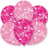 Roze geboorte ballonnen meisje 6x stuks - Feestartikelen en versiering babyshower en geboren thema