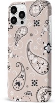 xoxo Wildhearts Paisley Dawn Nude - Double Layer - Hard case hoesje geschikt voor iPhone 12 Pro hoesje - Print met bloemen en hartjes - Beschermhoes geschikt voor iPhone 12 Pro case met print - beige / zwart