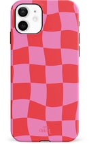 xoxo Wildhearts Drunk In Love - Single Layer - Hoesje geschikt voor iPhone 12 hoesje - Blokjes print roze - Shockproof case - Beschermhoesje geschikt voor iPhone 12 case - Roze