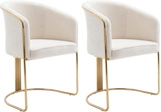 PASCAL MORABITO Set van 2 stoelen met armleuningen van boucléstof en metaal - Wit en goudkleurig - JOSETHE - van Pascal Morabito L 59.5 cm x H 82.5 cm x D 52.5 cm