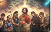 Schilderijkoning - Canvas Schilderij Jezus Christus Omringd Door Heiligen - 120 x 80 cm