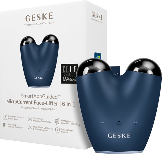 GESKE | SmartAppGuided™ SmartAppGuided™ MicroCurrent Face Lifter | 6 op 1 | Gezichtslifting | Tools voor huidverzorging | Facelift | Anti-aging apparaat | MicroCurrent tegen rimpels