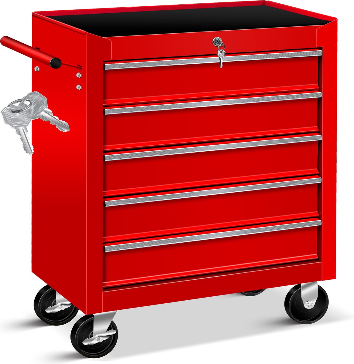 Masko® Werkplaatswagen Gereedschapswagen Gereedschapskist Compartimenten Gereedschapskist - 5 vakken, Rood
