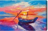 Schilderijkoning - Canvas Schilderij Vissersboten In De Zee - 40 x 30 cm