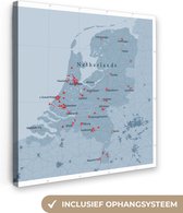 Canvas Schilderij Gedetailleerde kaart van Nederland - 90x90 cm - Wanddecoratie