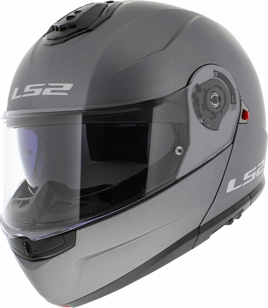 Casque modulable LS2 gris mat, vue latérale.