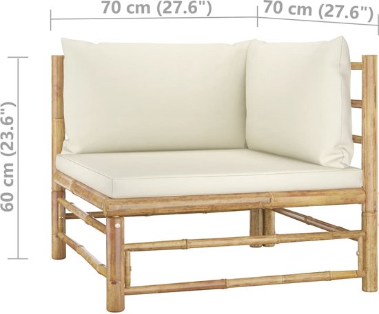 vidaXL - 5-delige - Loungeset - met - crèmewitte - kussens - bamboe
