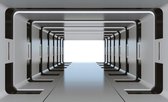 Fotobehang - Vlies Behang - 3D Zilveren Tunnel - 254 x 184 cm