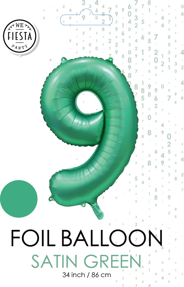 folieballon cijfer 9 mat groen metallic