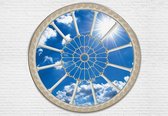 Fotobehang - Vlies Behang - Uitzicht op de Wolken en Zon door Sierlijk Raam 3D - 312 x 219 cm