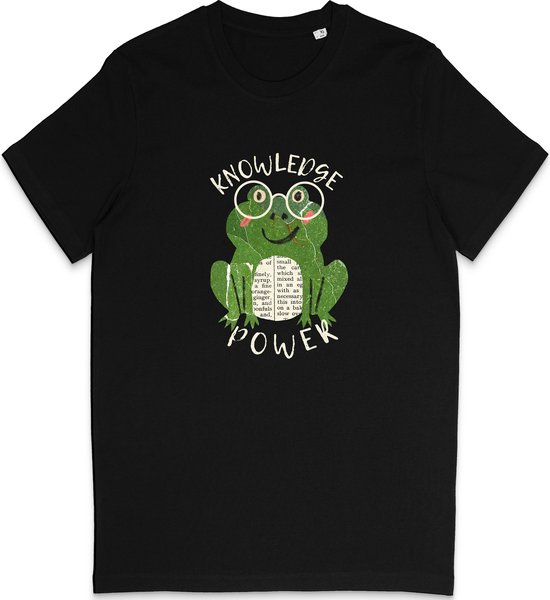 T Shirt Grappige Kikker Print - Dames Heren - Quote: Kennis Is Macht - Zwart - 3XL