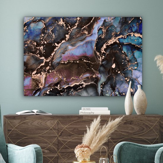 Toile Peinture Marbre - Goud - Rosé - 140x90 cm - Décoration murale