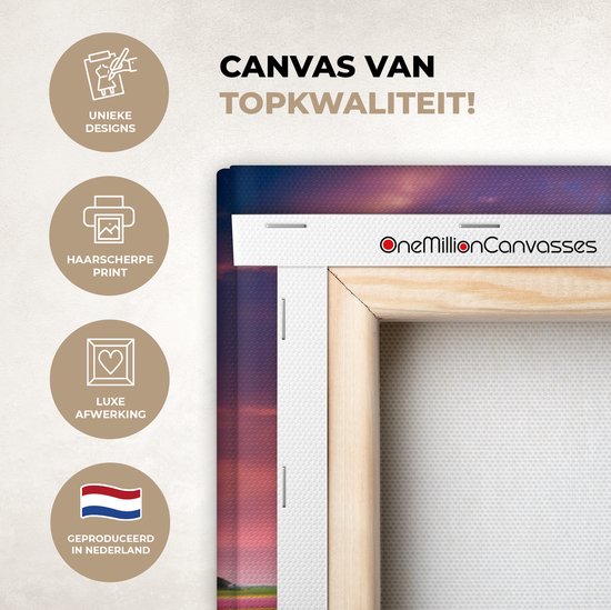 Moulin à peinture sur toile - Fleurs - Coucher de soleil - Hollandais - 60x40 cm - Décoration murale