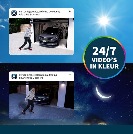 Arlo Ultra 2 draadloze WiFi-beveiligingscamera voor buiten, 4K UHD, 180˚ kleurennachtzicht, sirene & spotlight, bewegingsdetectie, 2-weg-audio, 6 mnd batterij, lokale opslag (SD-kaart), incl. proefp. Arlo Secure, 3 IP-Camera's + Smart Hub, wit — afbeelding 4