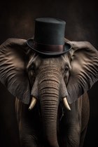 Klassieke olifant met hoed poster - 100 x 140 cm