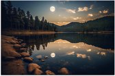 Poster (Mat) - Meer - Water - Bomen - Bos - Maan - 60x40 cm Foto op Posterpapier met een Matte look