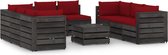 The Living Store Pallet loungeset - Grenenhout - 69x70x66 cm - Wijnrood kussen