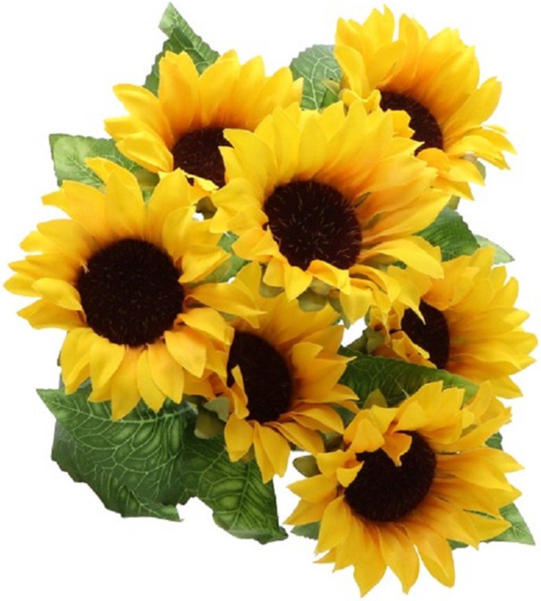 Chaks Zonnebloemen kunstbloemen boeket - 7x - geel - H34 cm