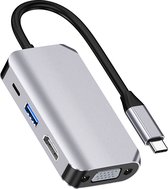 USB-C Hub - 4 IN 1 - USB 3.0 - VGA - 4K HDMI - Adapter dock splitter voor laptop - Grijs - Provium