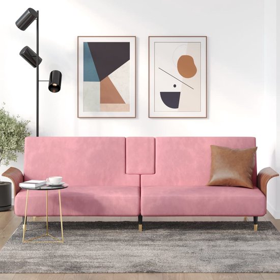The Living Store Slaapbank Velvet - Roze (224x89x70 cm) Verstelbare rugleuning - inklapbare theetafel - stevig frame - 110 kg draagvermogen