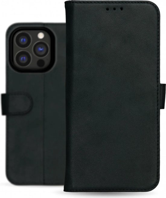Rosso Deluxe Étui en Cuir véritable pour Apple iPhone 15 Pro | Espace pour trois cartes | Étui portefeuille | Avec porte-cartes | Noir