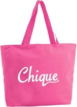 Chique shopper tas - fuchsia roze - 47 x 34 x 12,5 cm - boodschappentas / strandtas