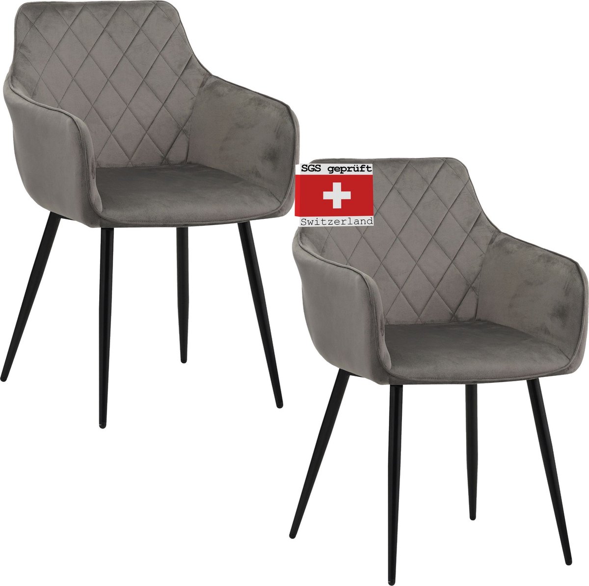 ALBATROS Salo Eetkamerstoelen met Fluwelen Bekleding, Set van 2, Grijs - Stijlvol Ontwerp,