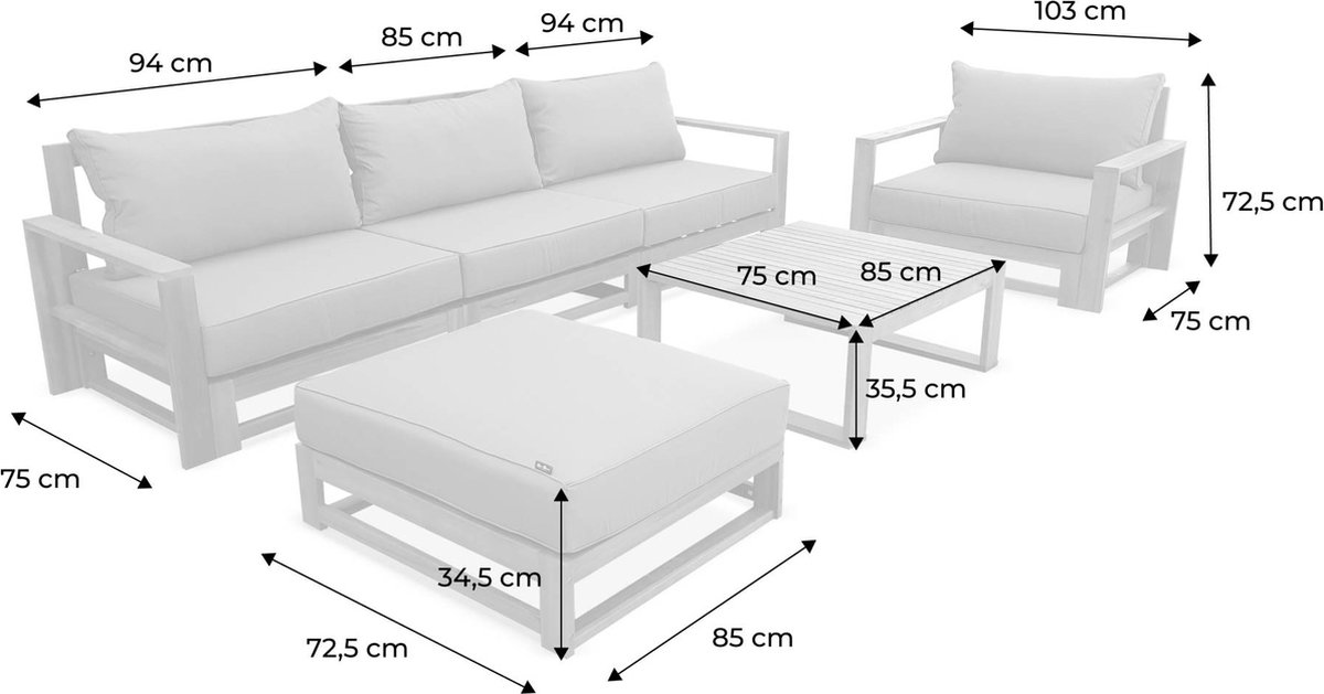 sweeek - Tuinset van hout voor 5 personen - mendoza - bank, fauteuils en salontafel van acacia, 6 modulaire elementen, design – foto 8