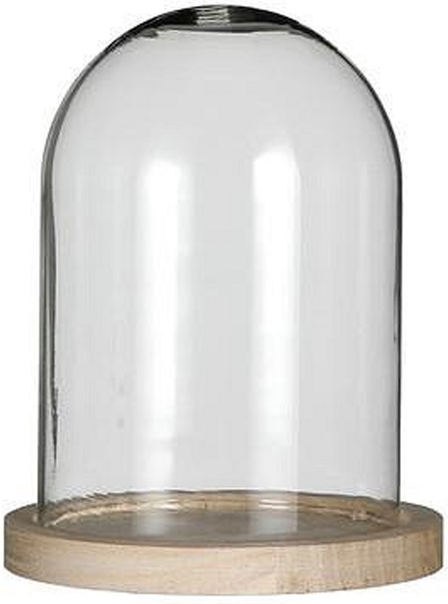 Ideas 4 Seasons Decoratie stolp - glas - houten plateau - D12 x H16 cm